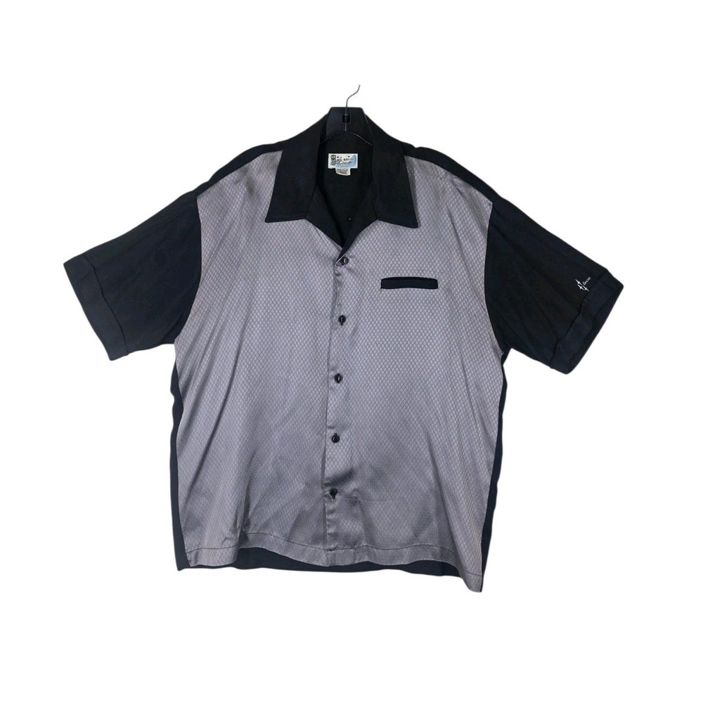 Vtg BC Ethic Lounge Shirt Mens L Grey Black Diamond Pattern Bowling Retro USA